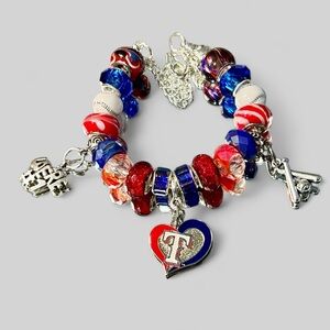 Texas Rangers beaded charm bracelet